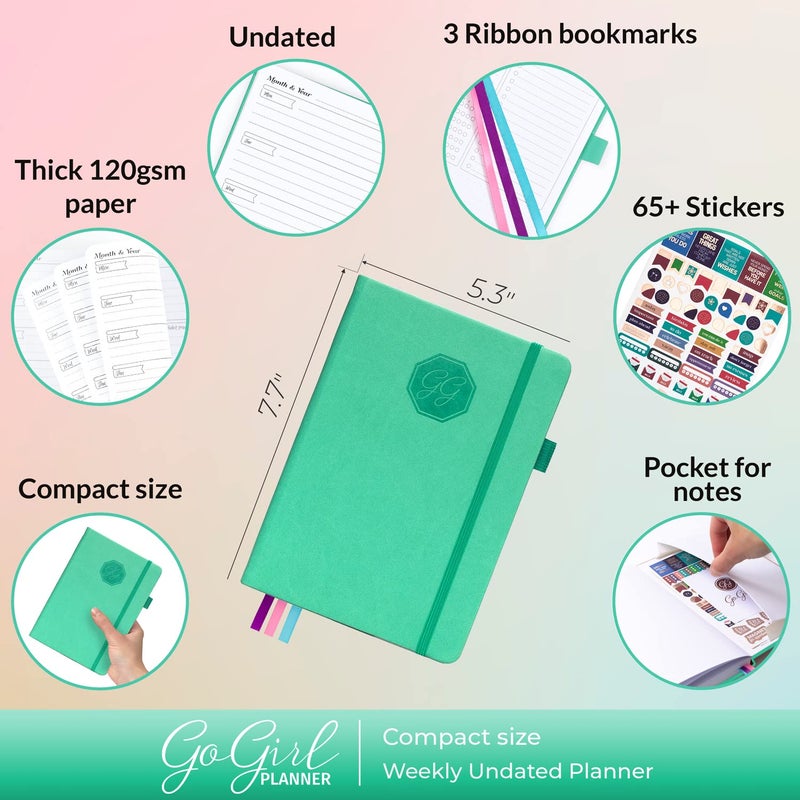 GoGirl Planner and Organizer for Women â€“ Compact Size Weekly Planner, Goals Journal & Agenda to Improve Time Management, Productivity & Live Happier. Undated â€“ Start Anytime, Lasts 1 Year â€“ Emerald - Image 2